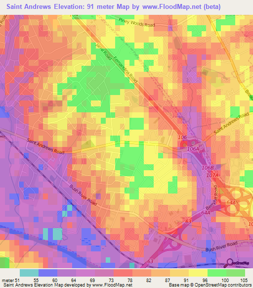 Saint Andrews,US Elevation Map