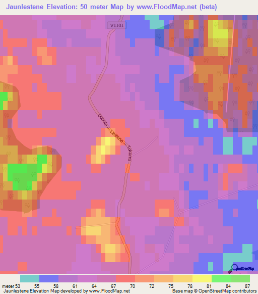 Jaunlestene,Latvia Elevation Map