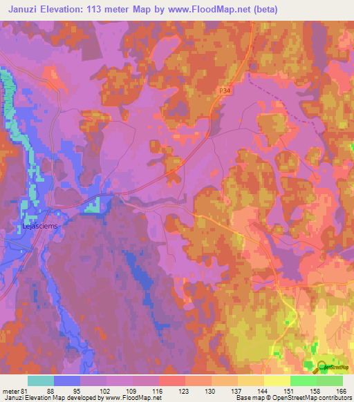 Januzi,Latvia Elevation Map