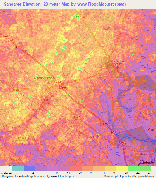 Sangaree,US Elevation Map