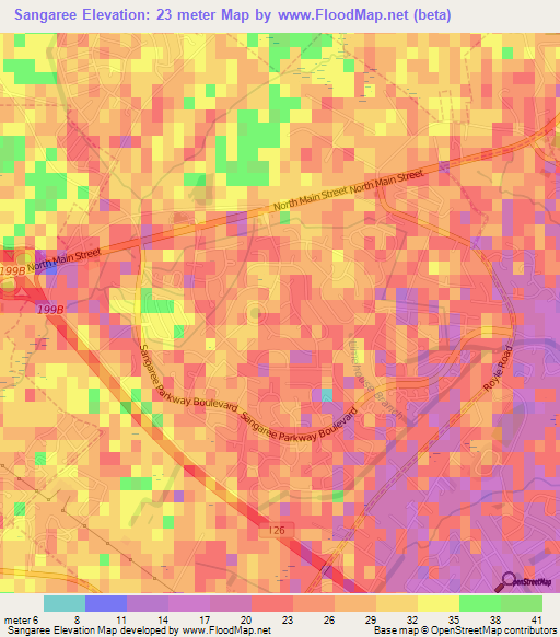 Sangaree,US Elevation Map