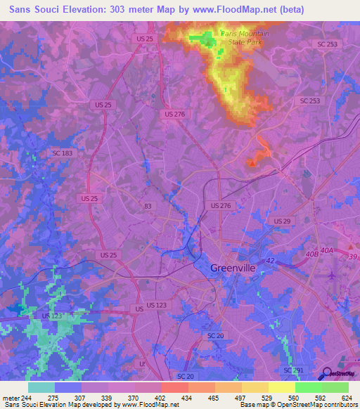 Sans Souci,US Elevation Map