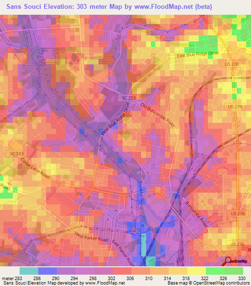 Sans Souci,US Elevation Map