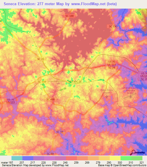 Seneca,US Elevation Map