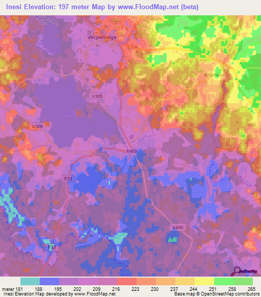 Inesi,Latvia Elevation Map