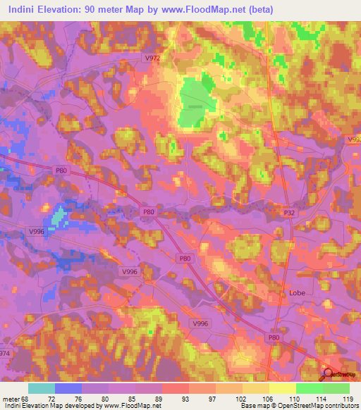 Indini,Latvia Elevation Map