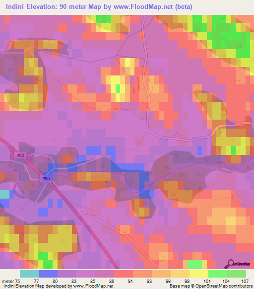 Indini,Latvia Elevation Map