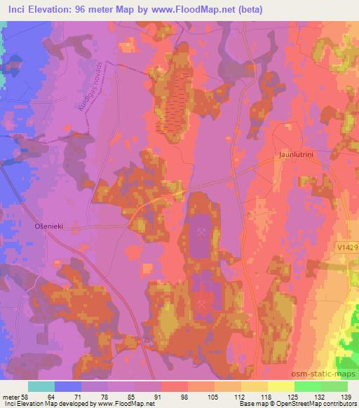 Inci,Latvia Elevation Map