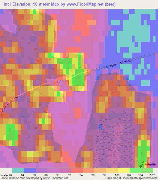 Inci,Latvia Elevation Map