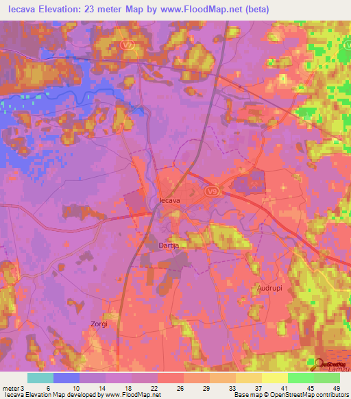 Iecava,Latvia Elevation Map