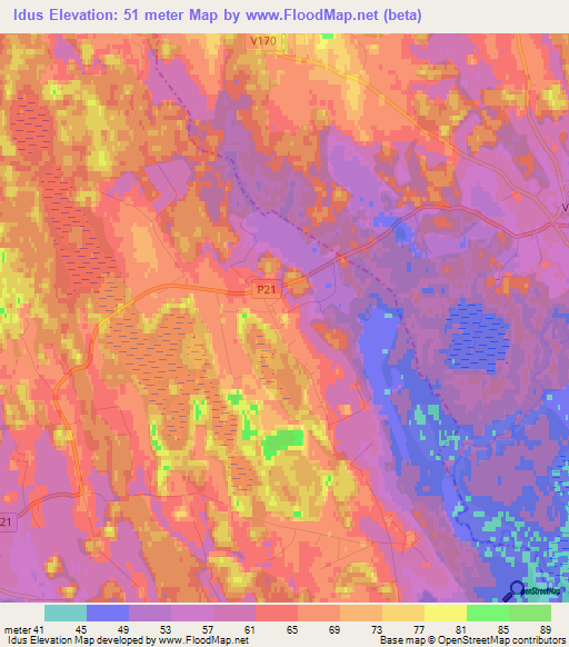 Idus,Latvia Elevation Map