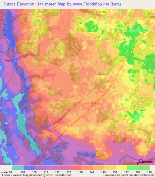 Guzas,Latvia Elevation Map