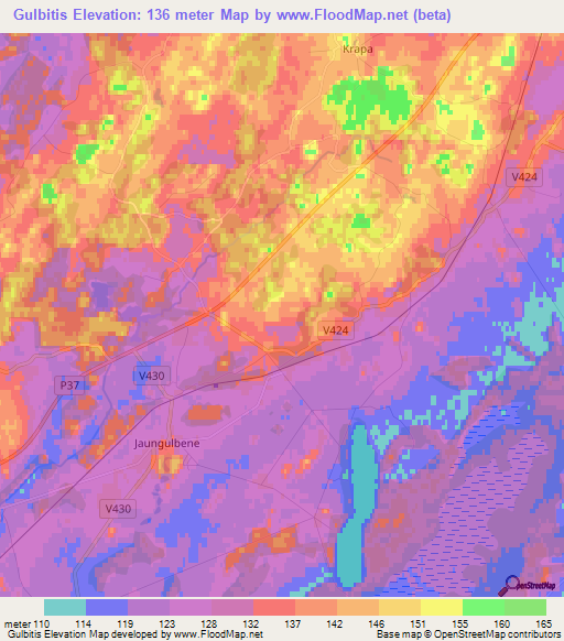 Gulbitis,Latvia Elevation Map