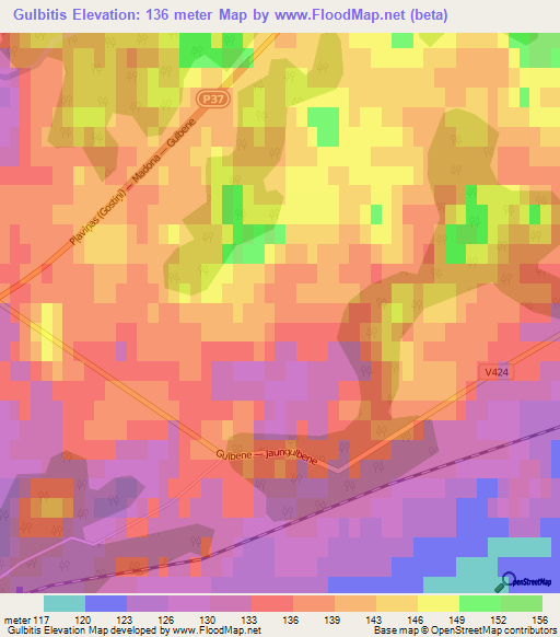Gulbitis,Latvia Elevation Map