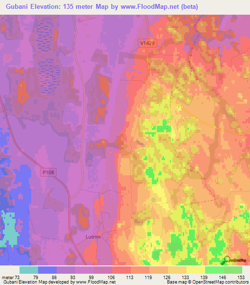 Gubani,Latvia Elevation Map