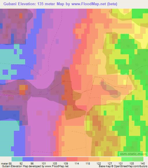 Gubani,Latvia Elevation Map