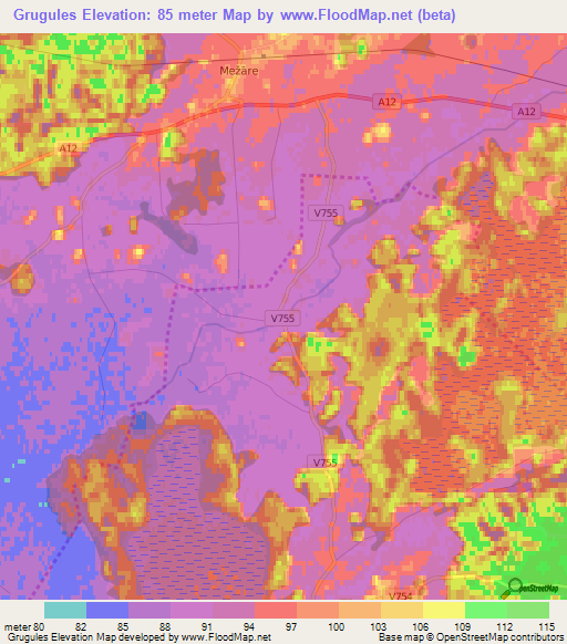 Grugules,Latvia Elevation Map