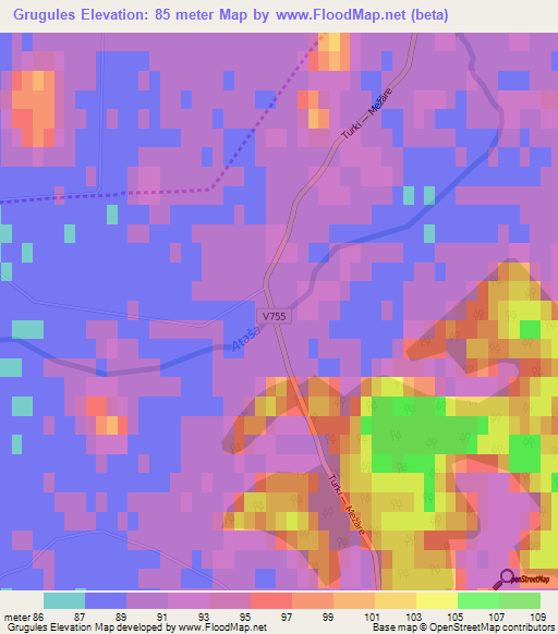 Grugules,Latvia Elevation Map