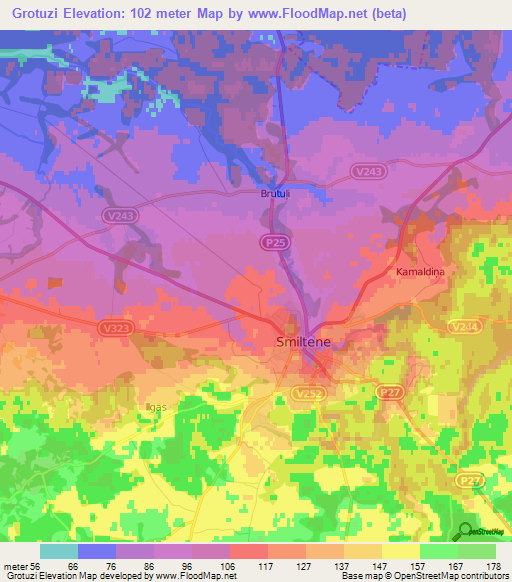 Grotuzi,Latvia Elevation Map