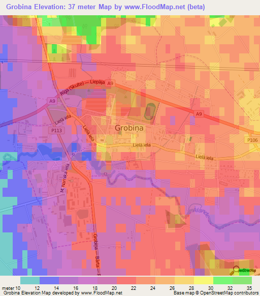 Grobina,Latvia Elevation Map