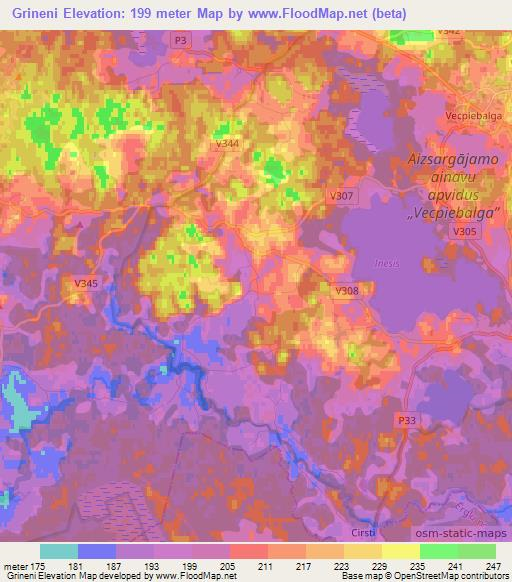 Grineni,Latvia Elevation Map