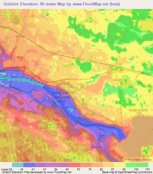 Gridzini,Latvia Elevation Map