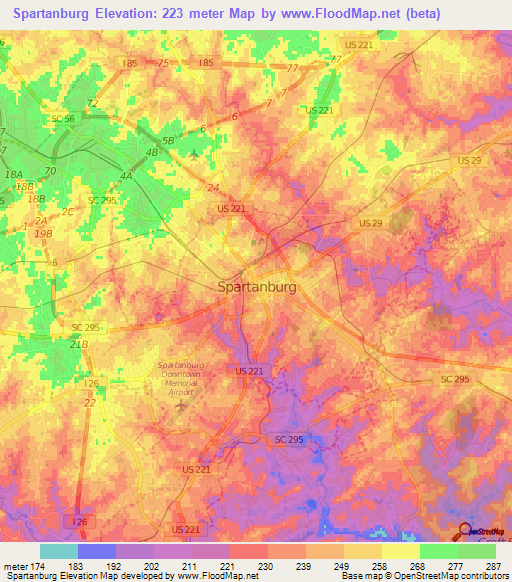 Spartanburg,US Elevation Map