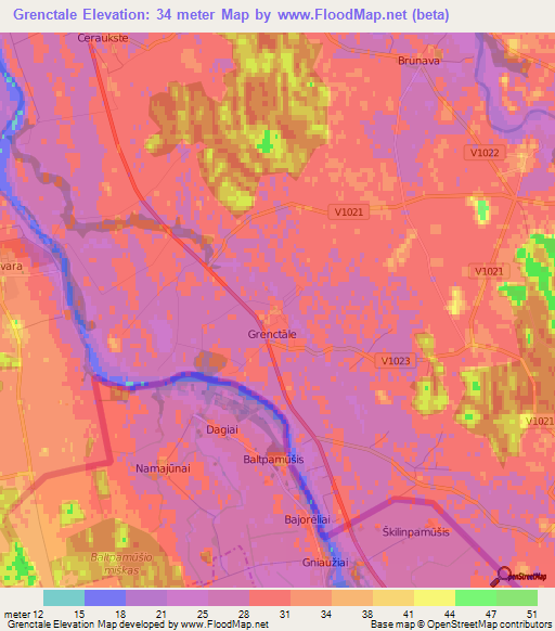 Grenctale,Latvia Elevation Map