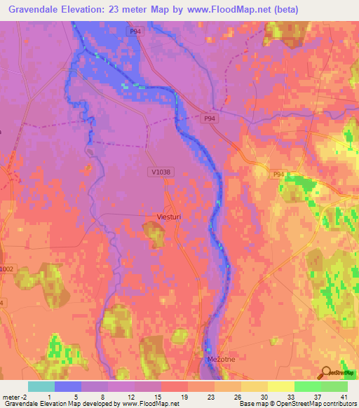 Gravendale,Latvia Elevation Map