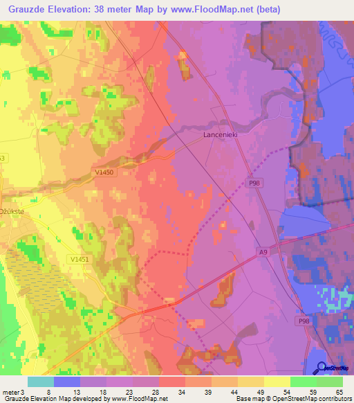 Grauzde,Latvia Elevation Map