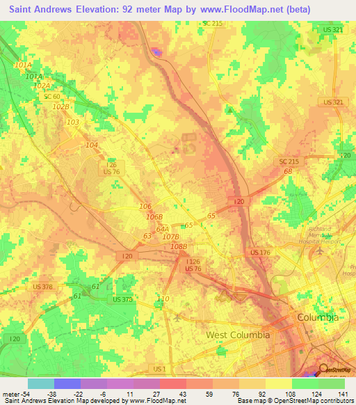 Saint Andrews,US Elevation Map