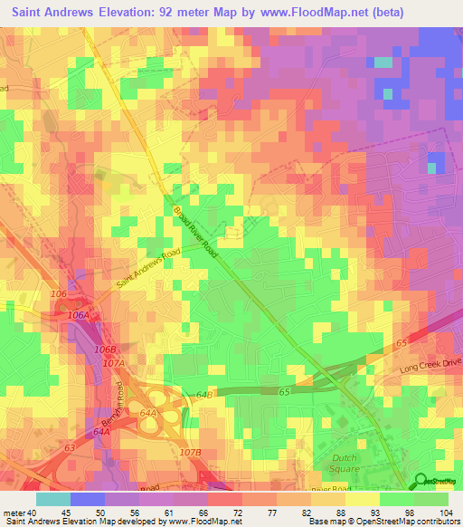 Saint Andrews,US Elevation Map