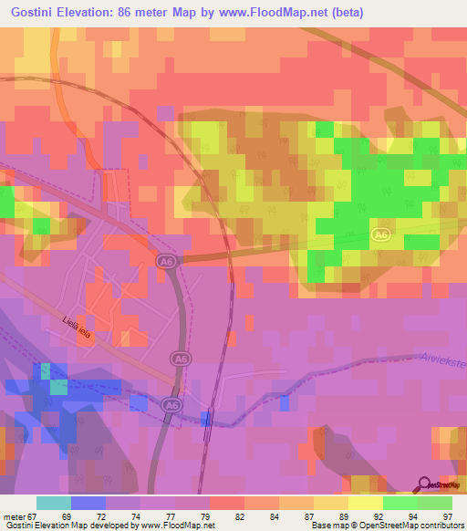 Gostini,Latvia Elevation Map