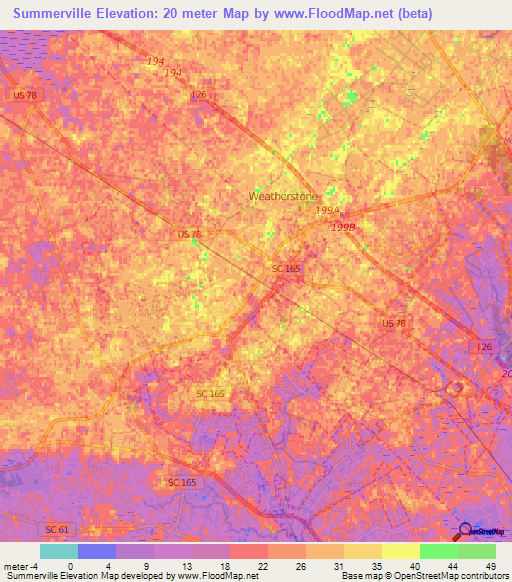 Summerville,US Elevation Map