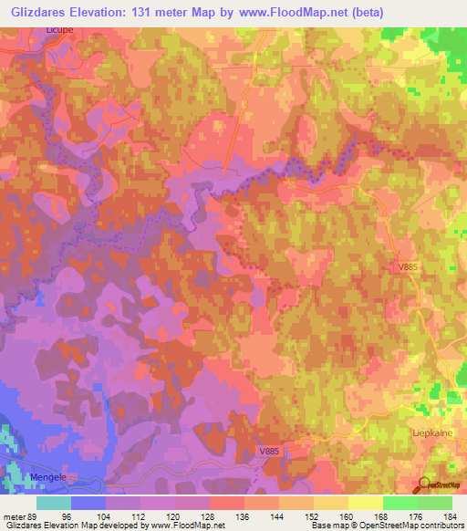 Glizdares,Latvia Elevation Map