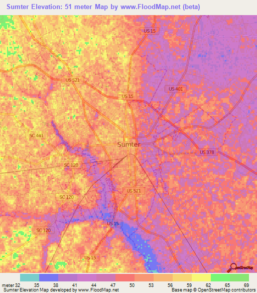 Sumter,US Elevation Map