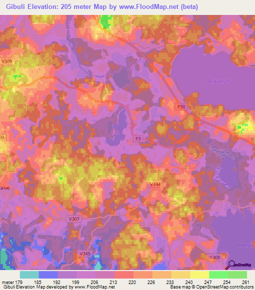 Gibuli,Latvia Elevation Map