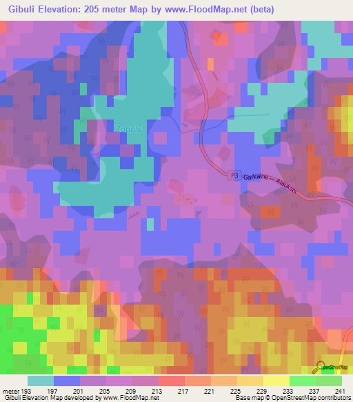 Gibuli,Latvia Elevation Map