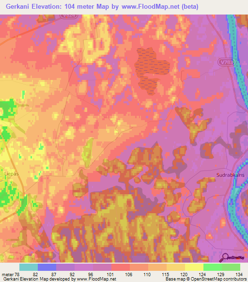 Gerkani,Latvia Elevation Map