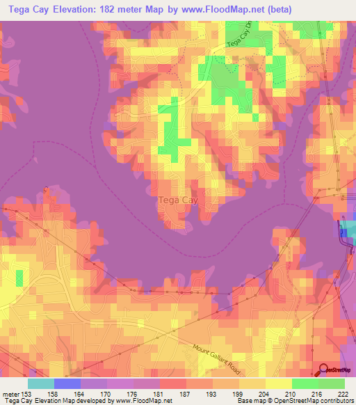 Tega Cay,US Elevation Map