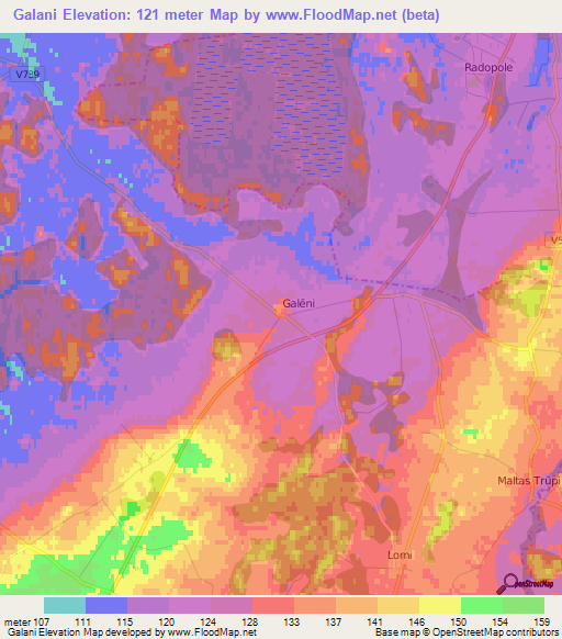 Galani,Latvia Elevation Map