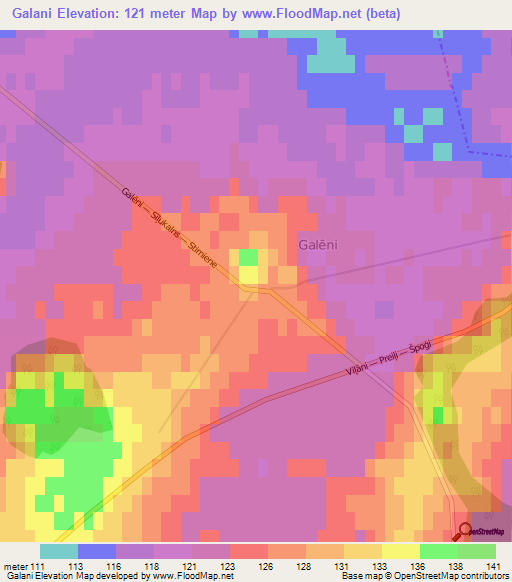 Galani,Latvia Elevation Map