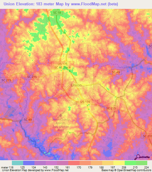 Union,US Elevation Map