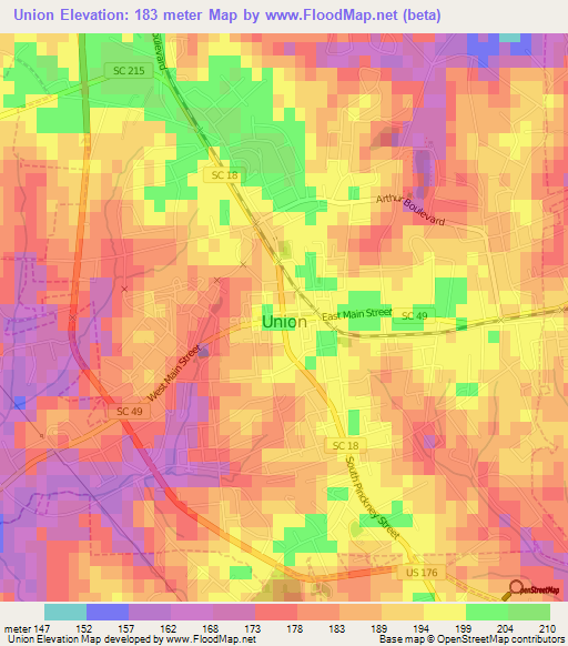 Union,US Elevation Map