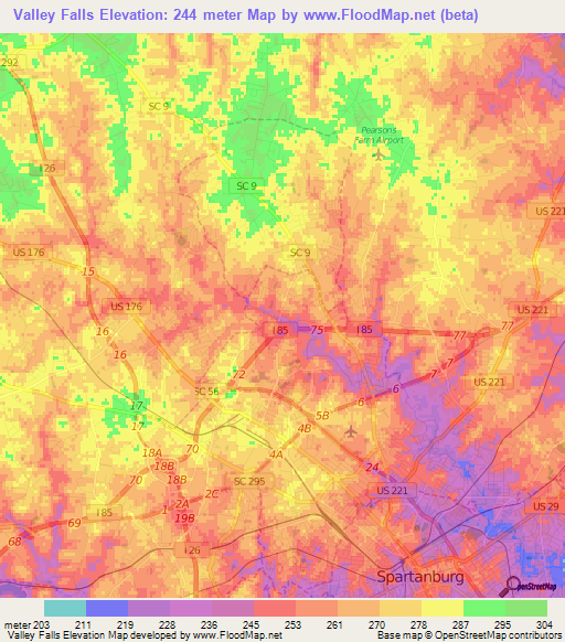 Valley Falls,US Elevation Map