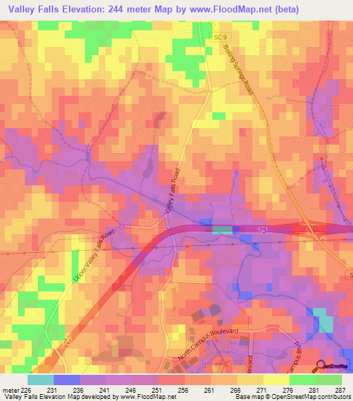 Valley Falls,US Elevation Map