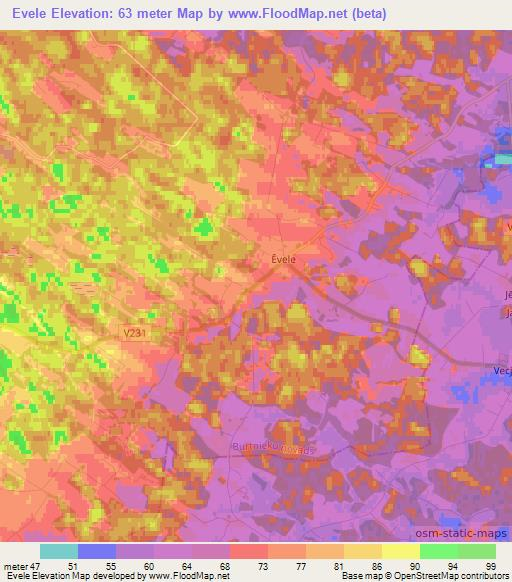 Evele,Latvia Elevation Map