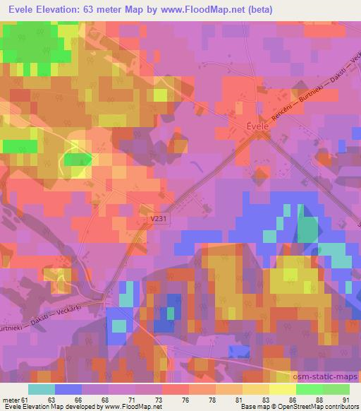 Evele,Latvia Elevation Map