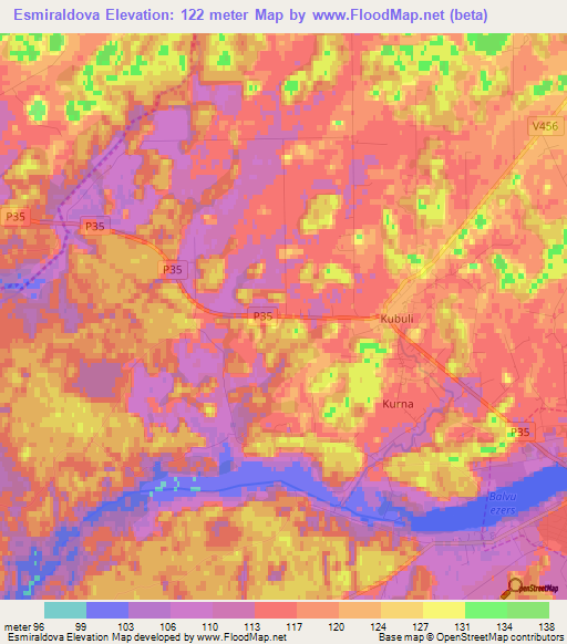 Esmiraldova,Latvia Elevation Map