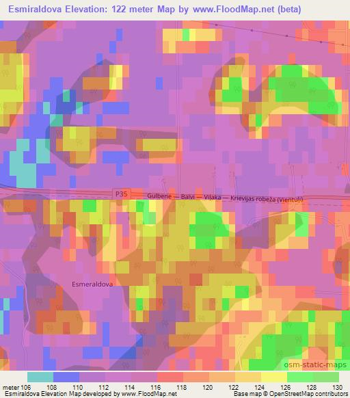 Esmiraldova,Latvia Elevation Map